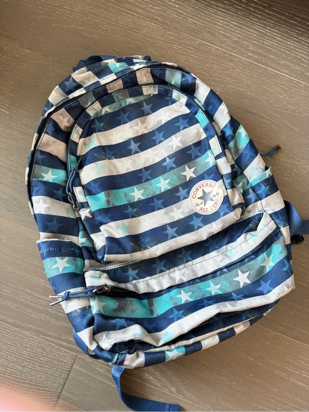Converse All Star Navy & Teal Star-Stripe Backpack + Free Canvas Tote